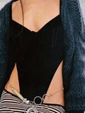 Patchwork Women Bodysuit Long Sleeve Square Collar Casual Sexy Bodycon Backless Streetwear Fitness Black Bodysuit