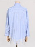 Zingj Spring New Fashion Temperament Lapel Lace Hollow Splicing Design Sense Loose Show Thin Long-Sleeved Shirt