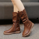Zingj And Winter New Vintage Plus Velvet Warm Women's Middle Tube Boots Side Zipper Martin Boots Casual Plus Size Knight Boots Women- Outfit