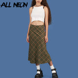 E-girl Plaid High Waist Mermaid Skirts Women Streetwear Cotton Long Skirts Chic Vintage Style Ladies Bottoms