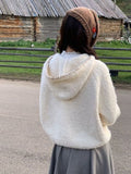 Aesthetic Streetwear Cartoon Knitted Hooded Cardigan Fashion Casual Women Zipper Coats Japanese Sweet All Match Loose