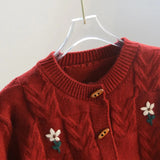 Horn Buckle New Year Red Sweater Cardigan Girl Autumn Winter Loose Lazy Wind New Year Red Knitted Coat