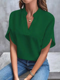 Women's Summer Casual Pure Color V-Neck Loose Shirt Top