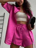 Loungewear Matching Set 2022 Summer Cotton Women Tracksuit Long Sleeve Oversized Shirt Tops And Mini Shorts Two Piece