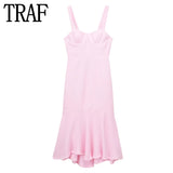 Pink Corset Dress Woman Ruffle Summer Long Dress Women Textured Backless Sexy Dresses Elegant Party Dresses For