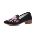 Zingj Grain Sole, Pointed Shoes Single Square Heel Fashionable Low Heel Embroidered Cloth Shoes, Retro Plate Buckle Embroidered Cloth Shoes Women's