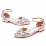 Cm Flat Heds Casual Tip Hollow Sandals Low Heeled White Bungalow Diamond Wedding Shoes Dress