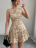 French Elegant Floral Print Sleeveless Bundle With Mini