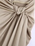 Knotted Long Skirt Women High Waist Skirt With Slit Ruched Elegant Skirts Woman Fashion 2023 Vintage Midi Split