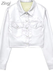 Silver Mini Skirts For Women Faux Leather High Waist Short Skirt Woman Fashion Pockets Streetwear Y2k Women's Summer