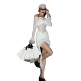 Zingj New Autumn Sexy Hot Girl Personality Small Street Show Thin Slim Net Gauze Dress-Outfit