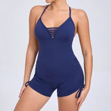 Zingj Hollow Out Beauty Back Side Draw Rope Yoga Jumpsuit Female Dance Fitness Tight Sports Jumpsuit-Outfit