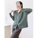 Folded 2025 Summer Folding New Zipper Open-Shirt Solid Color High-End Feel Wrinkled Top Shirt