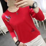 Size T Shirt Women Clothes 2021 Embroidery Tshirt Long Sleeve Tops Clothing T-Shirts Casual Tee Shirt Femme Poleras