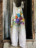 Summer Slub Linen Vintage Print Wide