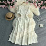 Zingj Gentle Wind Ruffle Collar Dress Female Summer Simple Pure Color Double Flying Sleeve Design Platycodon Grandiflorum First Love