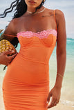 Orange Mesh Lace Patchwork Cami Maxi Dress-Outfit