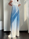 Tie Dye Wide Leg Pants Women Summer 2022 Trousers Blue Long Baggy Pleated Pants High Waist Y2k Bottoms