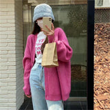 Zingj Korea East Gate Soft Waxy Pit Knitting Cardigan Women's Autumn Winter New Style With Lazy Wind V-Neck Sweater Coat-Outfit