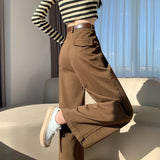 Coffee Color Cargo Pants Children Autumn And Winter 2025 New High Waist Loose Small Nine Points Straight Tube Narrow Version Wide Leg Pants-Outfit