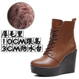 Head 12Cm High Slope And Waterproof Table Mid-Sleevel Boots With Side Zipper Women's Boots Pine Cake Plus Velvet Winter Warm Leather