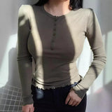 Zingj Korea East Gate Autumn New Women's Dress Slim Show Thin V-Neck Versatile Thin Through Sexy Long Sleeve Bottom Shirt Women's T-Shirt-Outfit