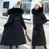 2023 New Down Cotton-Padded Clothes Casual Cotton-Padded Clothes Female Winter Over The Knee Long Korean Version Slim Big Wool Collar And Thick Cotton-Padded Jacket-Outfit