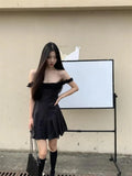Black Pleated Strap Mini Dress- Outfit