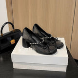 Head Bow Design Water Drill With High Heel Mary Shoes Spring And Autumn New French Fairy Single