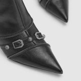 Zingj Rivet Boots Female 24 New Thin Heel Hot Girl High Heel Motorcycle Boots Zipper 7Cm Fashion High Boots-Outfit