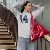 Number Printed One Shoulder Loose Sweatshirt- Outfit