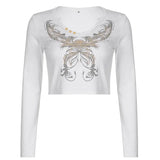 Gothic Harajuku Casual Cropped Tshirt Women Autumn Mall Goth Long Sleeve T Shirt Ladies Fashion Basic Printed