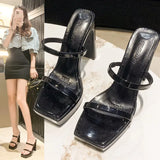 Slippers Women 2025 New Women's Shoes Summer Korean Square Head One Word Slippers Women's Thick With Sexy