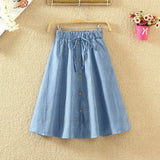 Waist Skirt Casual Striped Bow Denim Women Solid Color Long Skirt Female Elegant Big Hem Casual Button Jean