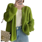 Zingj New Loose And Comfortable Round Collar Long Sleeve Solid Color Sweater Coat Female Korean Soft Waxy Knit Cardigan Jacket Female-Outfit