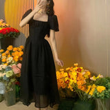 French Style Women Elegent Party Prom Midi Dress Female Fashion Fairy Chic A Line Clothes