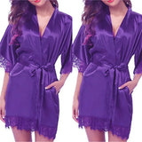 Women Night Gown Satin Robe Bathrobe Satin Nightgown Halt Sleeve Pajamas Lingerie Night Mini Dress Lace Sexy Sleepwear hot