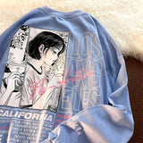 Fun Letters Printed Sweatshirts Cotton Sky Blue Crewneck Womens Winter Tops Brand Designer Vintage Streetwear Teens