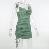 Women's Summer Sexy Bodycon Drawstring Pleated Dress Solid Dress Mini Party Club Sleeveless Dresses Clothing