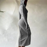 Fashion Women Autumn Winter Long Sleeve Patchwork Bodycon Soild Color Female Pencil Dress 2021 Fall Clothes