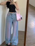 Zingj Red Gradient Color Design Sense Jeans Female Spring And Autumn New Style Loose Recreational Vertical Feeling High Waist Wide Leg