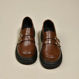 Women 2025 New Autumn And Winter Thick Sole Simple Foot Pedal Brown British Small Leather Shoes Retro Jk Single