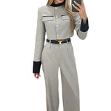 Zingj 2023 New Fashion Contrast Color Small Fragrant Wind Temperament Elegant Wide-Leg Long Pants Suit-Outfit