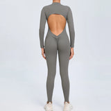Zingj Zipper Long Sleeve Nude Yoga Jumpsuit Women Wear Fitness Sports Pants Tights-Outfit