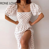 Women Elegant Square Collar Edible Tree Fungus Disty Floral Print Folds A-line Midi Sweet Party