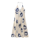 2023 Print Backless Dress Woman Ruched Halter Long Dress Women Off Shoulder Midi Summer Dresses Sexy Beach Party