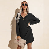 Knitted Women Dresses Autumn Winter Long Sleeve Loose Elegant Sexy V-neck Office Solid Mini Dress Woman Robe