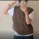 Version Short Knitted Vest Women's New 2024 Spring And Autumn Style Loose Inner Shoulder Folded Sleeveless