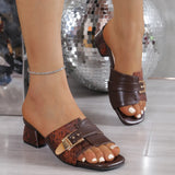 Buckle With The Square Head Slippers Female Large Size Thick And Spliced Snake Pattern Fashion Cool
