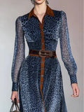 Women's Yarn Digital Printed Shirt Collar Rin Shirt Belt
